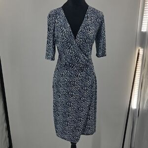 Ann Taylor Blue, Black and White Midi Wrap Dress